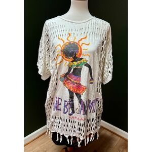 Vintage Arawak Cutout Bahamas Graphic Print Beach Cover Up Women's L‎